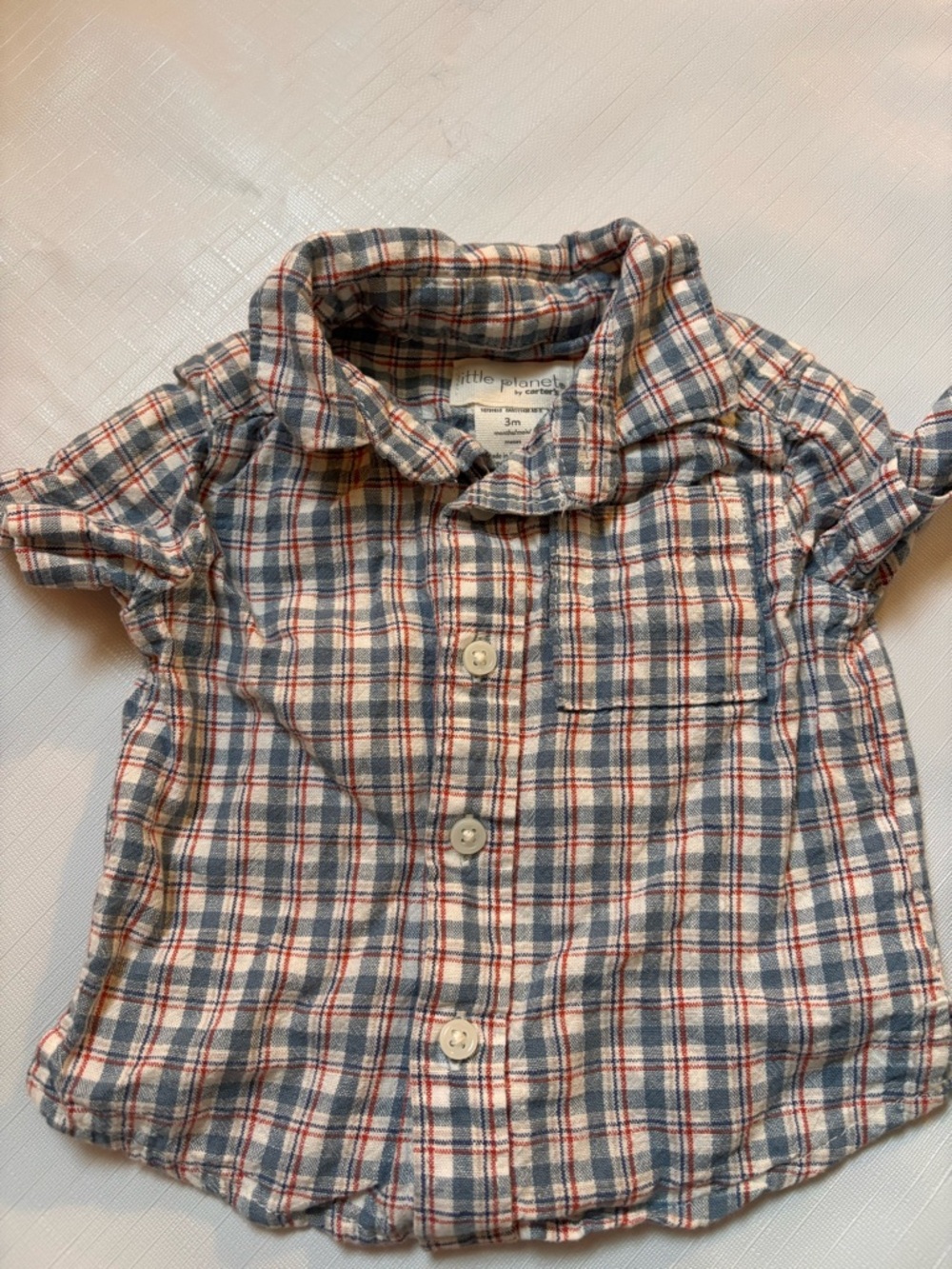 Little Planet by Carter's Blue & Red Plaid Short Sleeve Button-Up Shirt